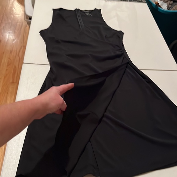 Express black sleeveless faux wrap dress shirred detail size large fits 10 - Picture 4 of 11